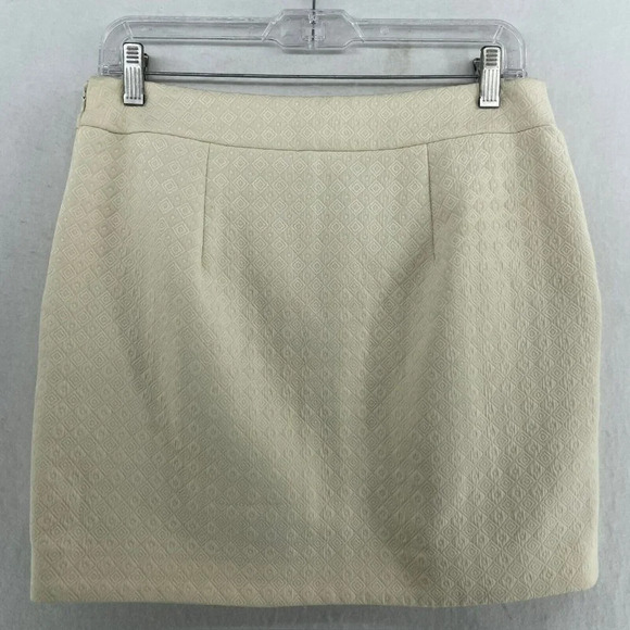 Forever21 Skirt Womens M Ivory Beige Jacquard Diamond Lined Mini Straight Pencil - Picture 2 of 9